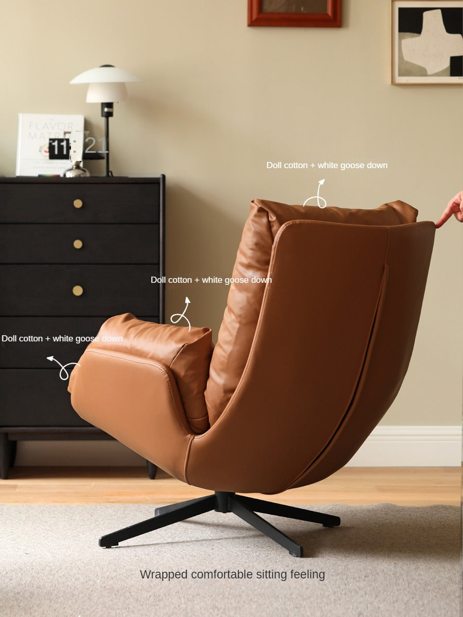 Organic Leather Italian Swivel Lounge Chair