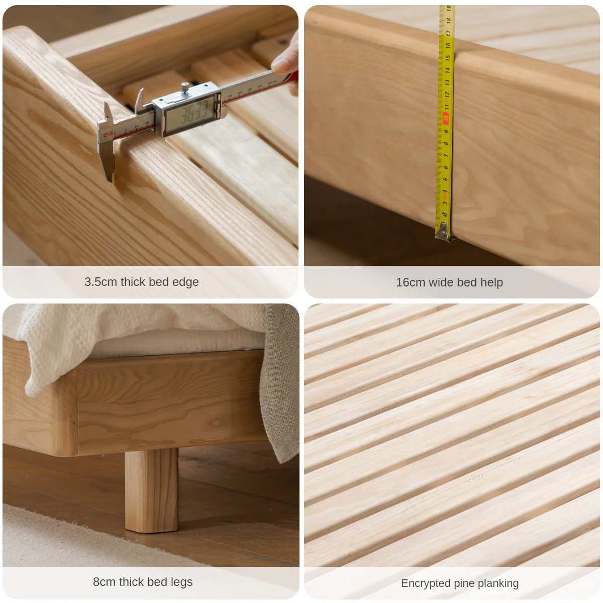 Ash Solid Wood Bed Simple High Headboard.