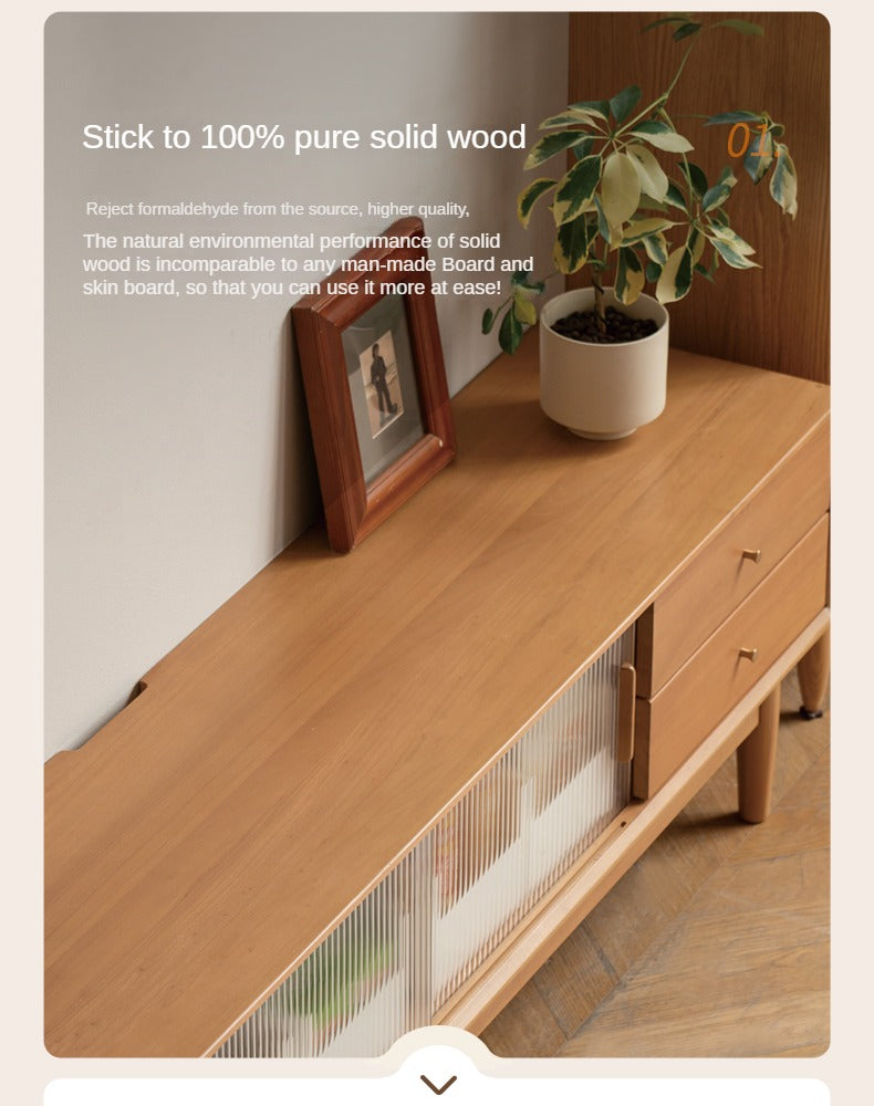 Poplar Solid Wood Glass Sliding Door Storage TV cabinet.