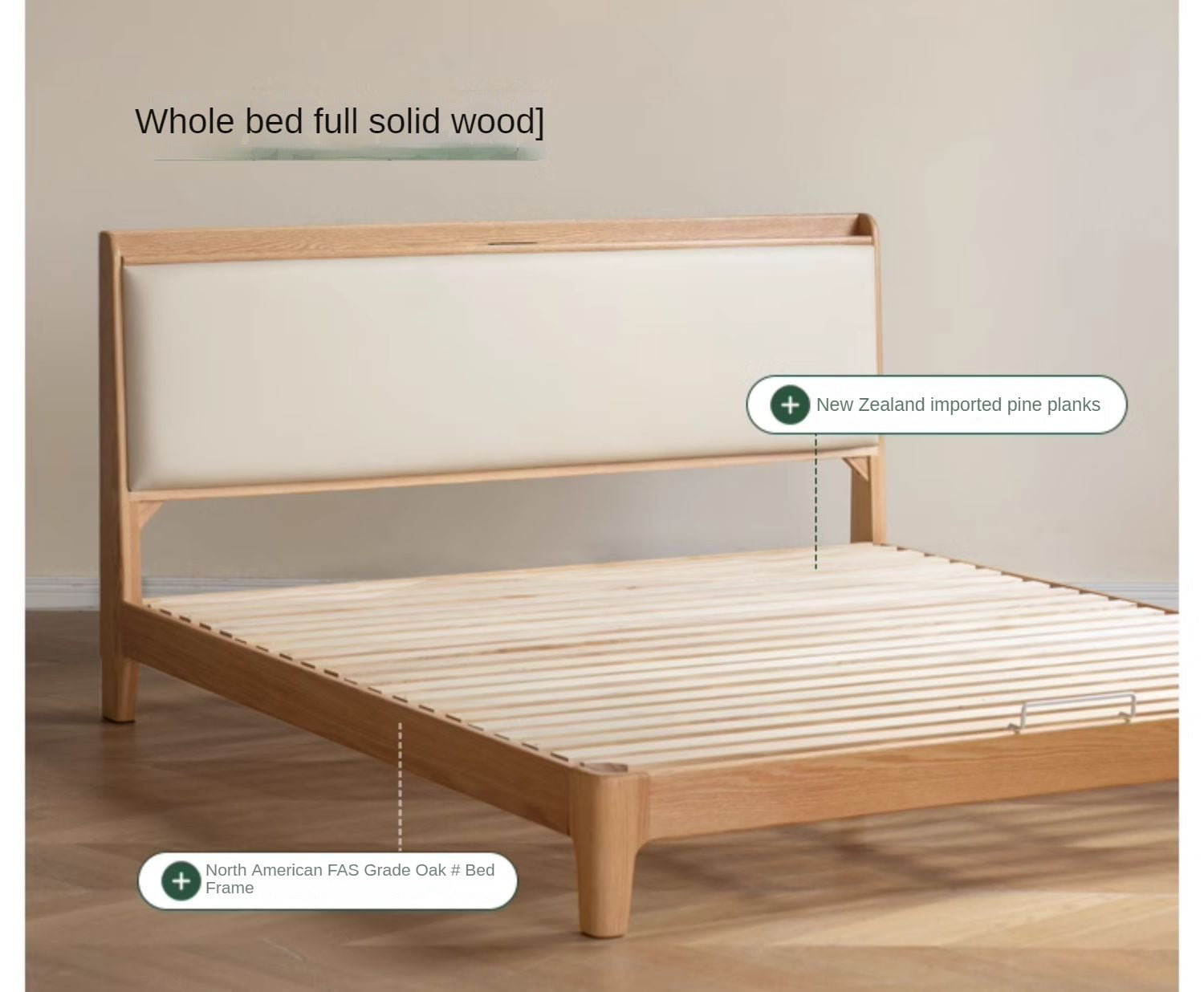 Oak Solid Wood Technology Cloth Modern and Simple Bed