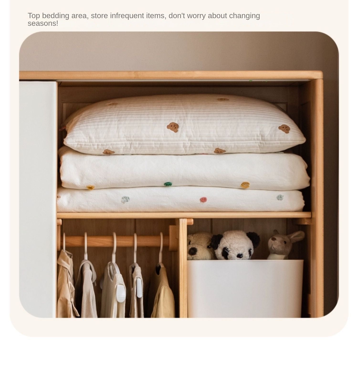 Beech Solid Wood Kids Wardrobe Sliding Door