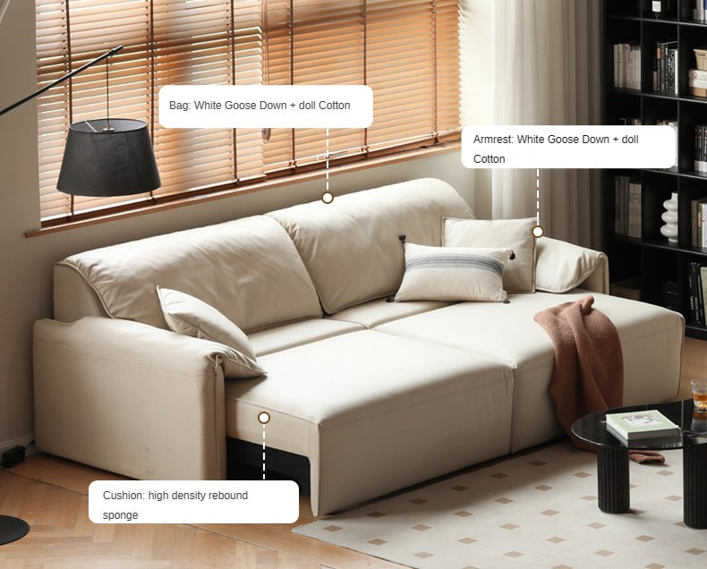 Electric Foldable Dual-purpose Cream Style White Elephant Ear Retractable Sofa Bed.