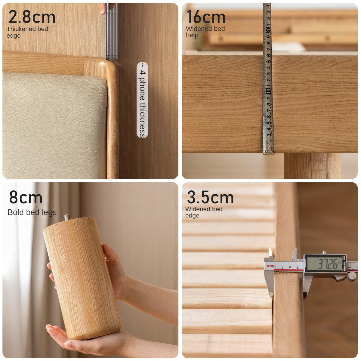 Ash Solid Wood Genuine Leather High Soft Back Bed