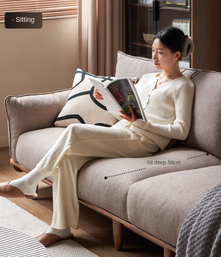 Oak Solid Wood Leather, Fabric Straight Sofa.