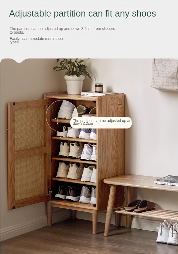Oak Solid Wood Narrow Style With Doorshoe Cabinet