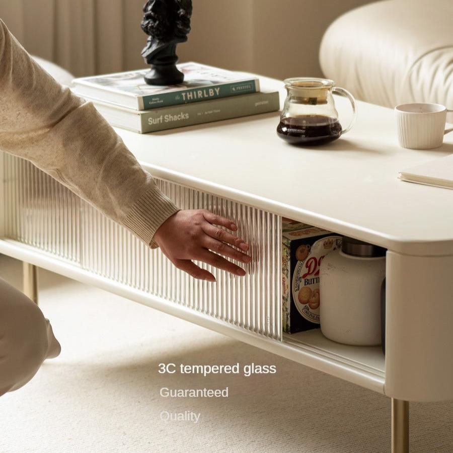 Poplar Solid Wood Modern White Storage Coffee Table