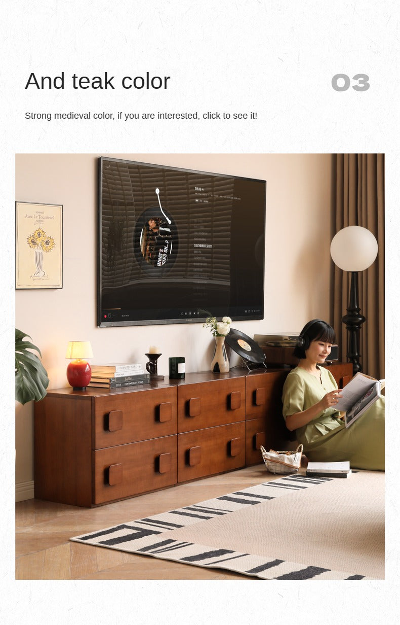 Poplar Solid Wood TV French Retro Floor Module Combination Side Cabinet.