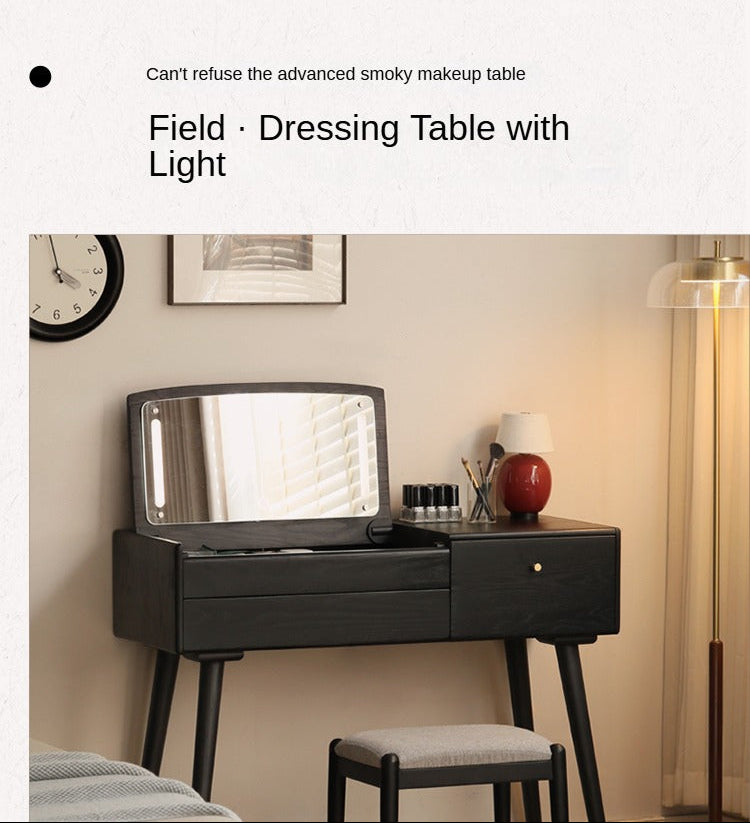 Oak Solid Wood Black Vanity Table Mirror LED Touch