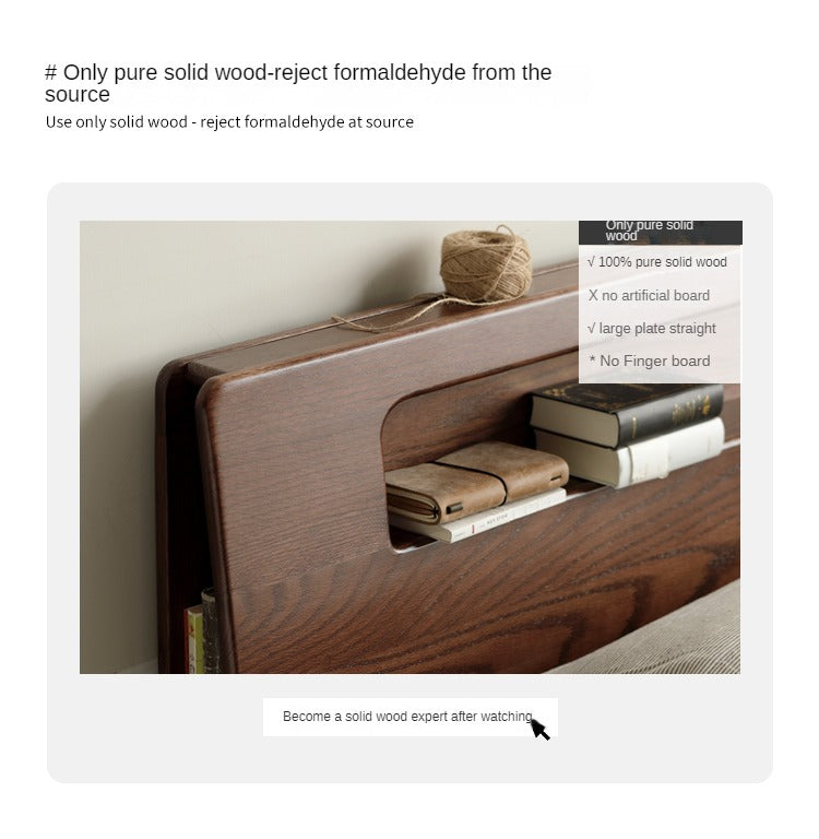 Oak solid wood bed with light walnut-color