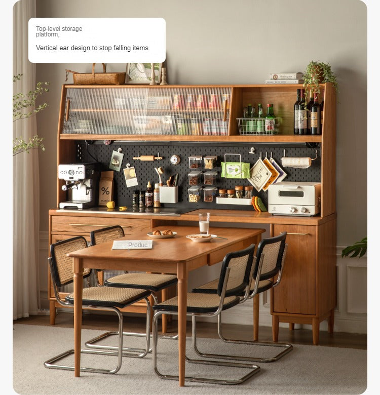 Cherry, Oak Solid Wood, Solid RubberWood Japanese Style Buffet Cabinet