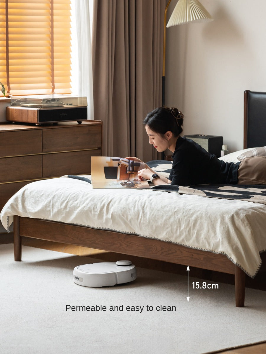 Black Walnut, Oak, Rubberwood Solid Wood Leather Soft Bed Italian Light Luxury
