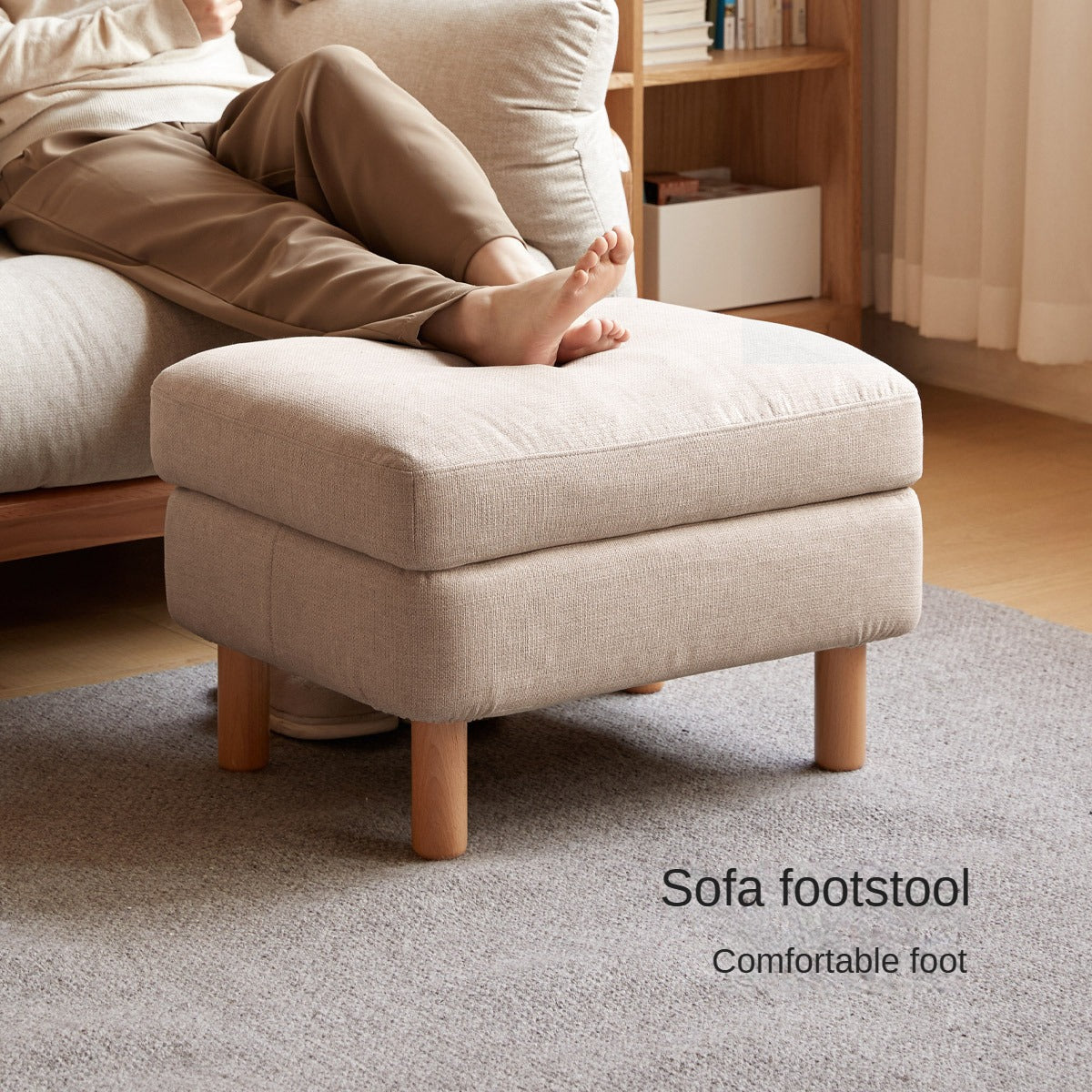 Beech Solid Wood Fabric Footstool