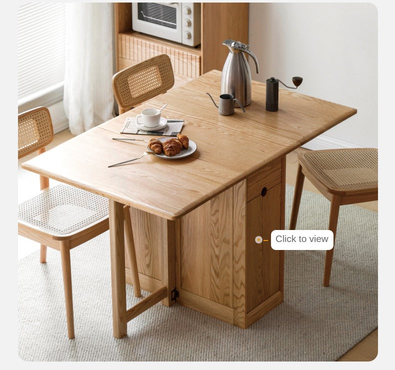Oak Solid Wood Folding Table, Retractable Dining Table