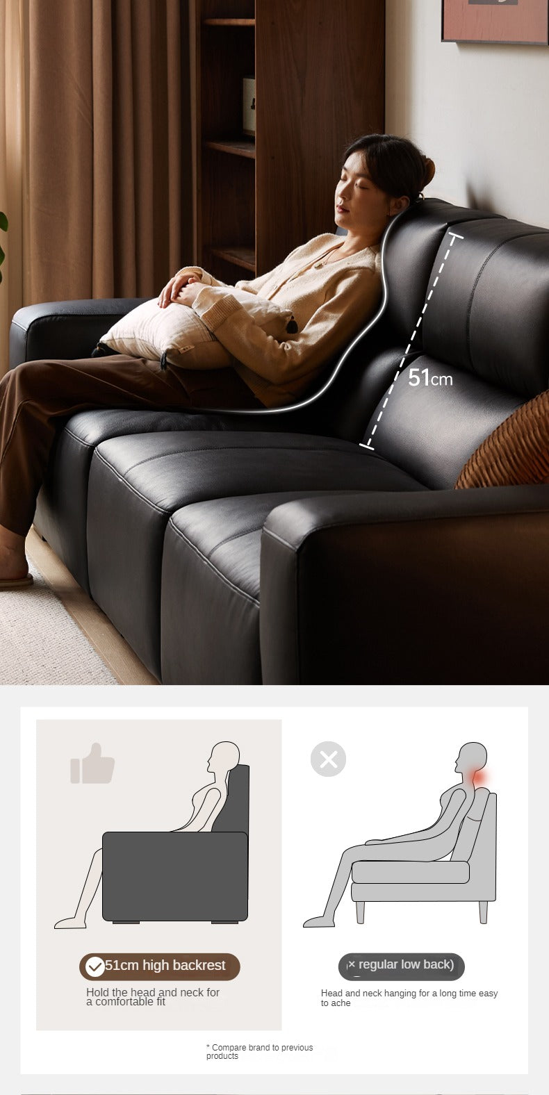 Leather Sofa First Layer Yellow Cowhide Tofu Block Leather Sofa.