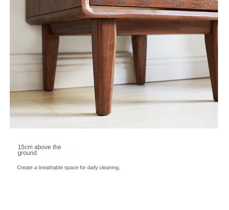 Oak Solid Wood Side Cabinet, Walnut Color