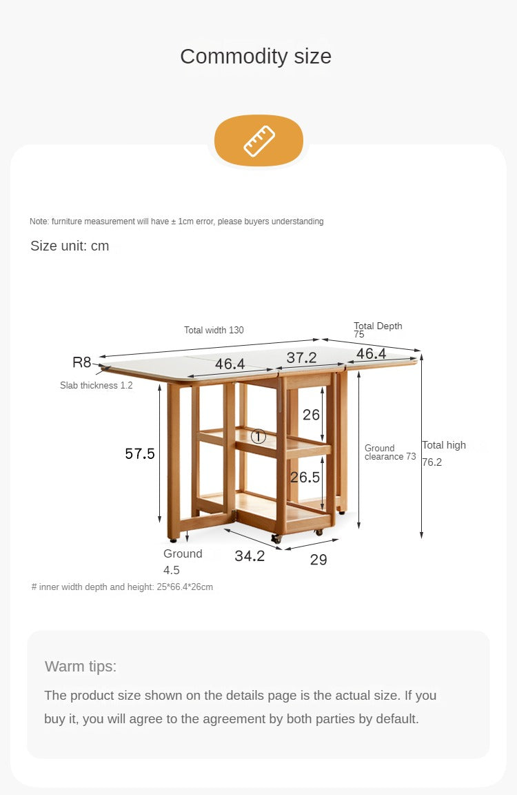 Beech Solid Wood Folding Movable Rock Plate Dining Table