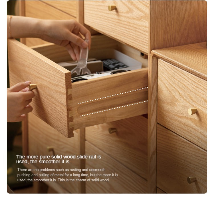 Oak, Beech Solid Wood Chest of Drawers, Multi-Functional Storage Cabinet Combination