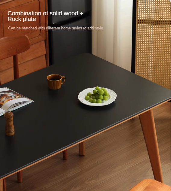Cherry Solid Wood Retro Rock Plate Long Dining Table.