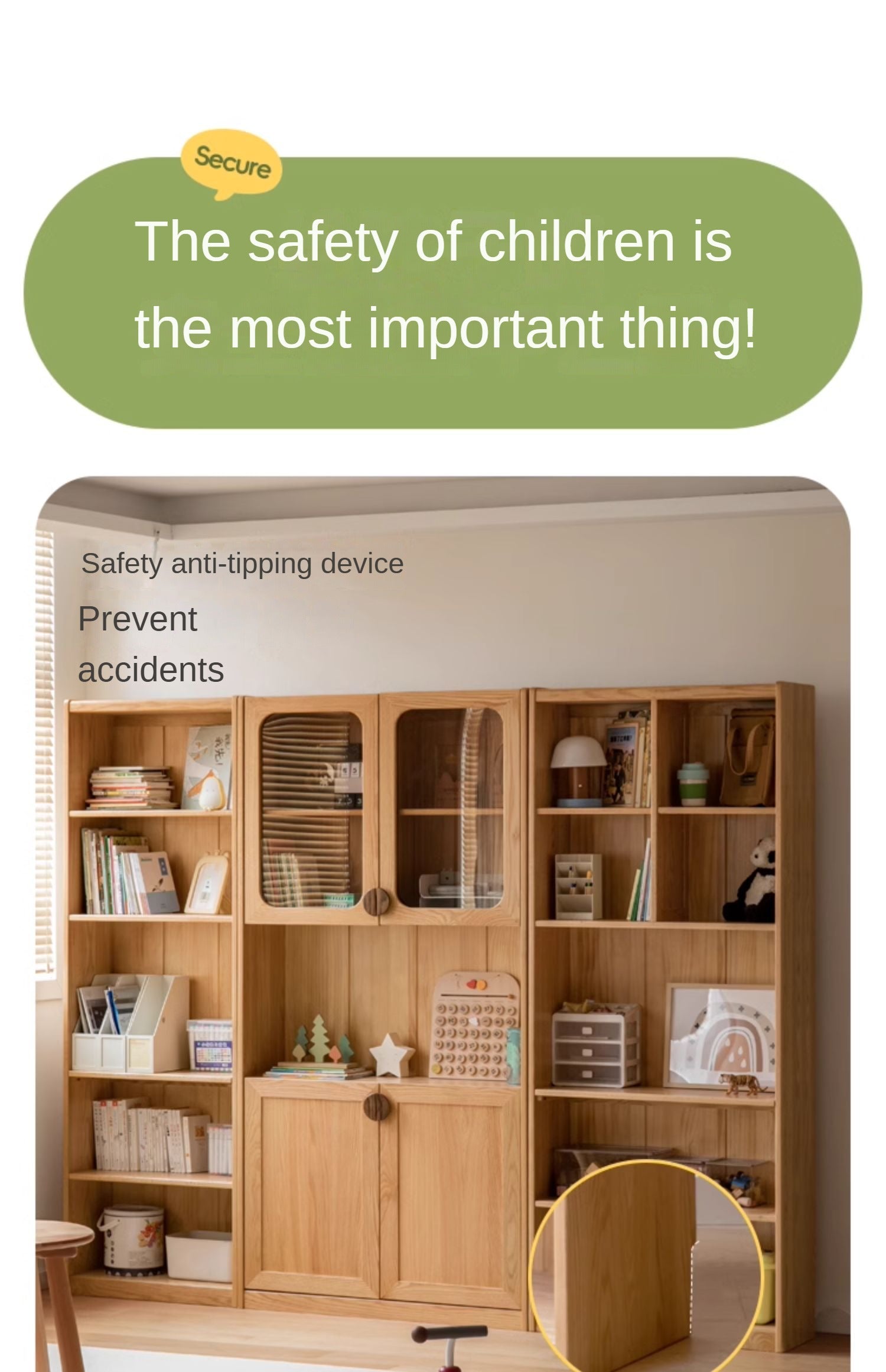 Oak Solid Wood Small Kids Bookshelf.