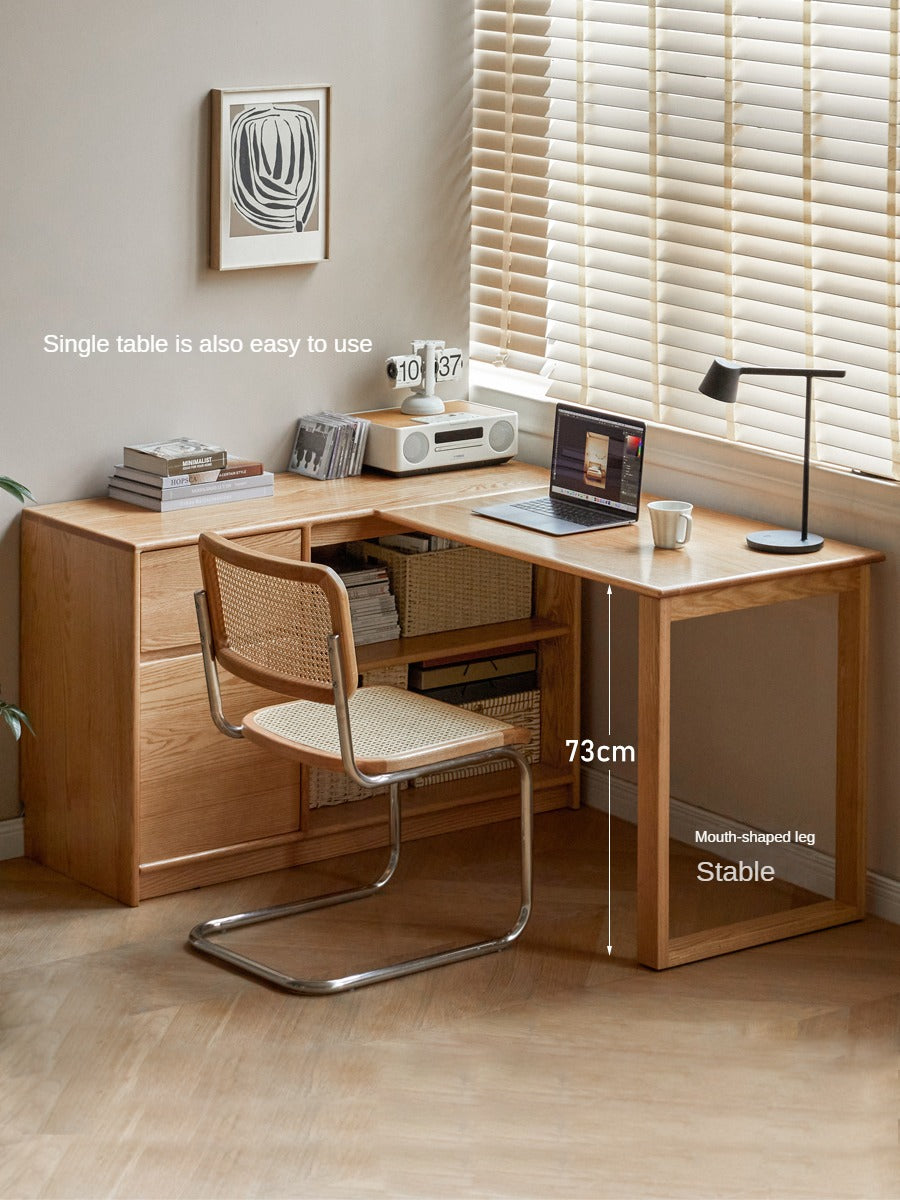 Oak Solid Wood Desk Bookcase Integrated Corner Office Table