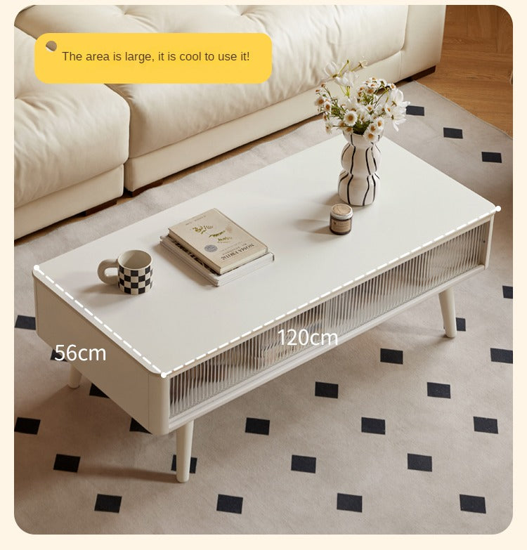 Rubber Solid Wood White Cream Style Rock Plate Coffee Table