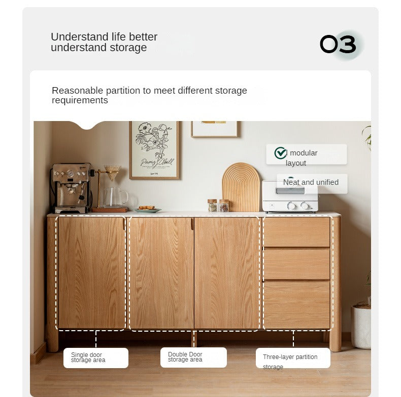 Oak Solid Wood Rock Board Dinner Cabinet
