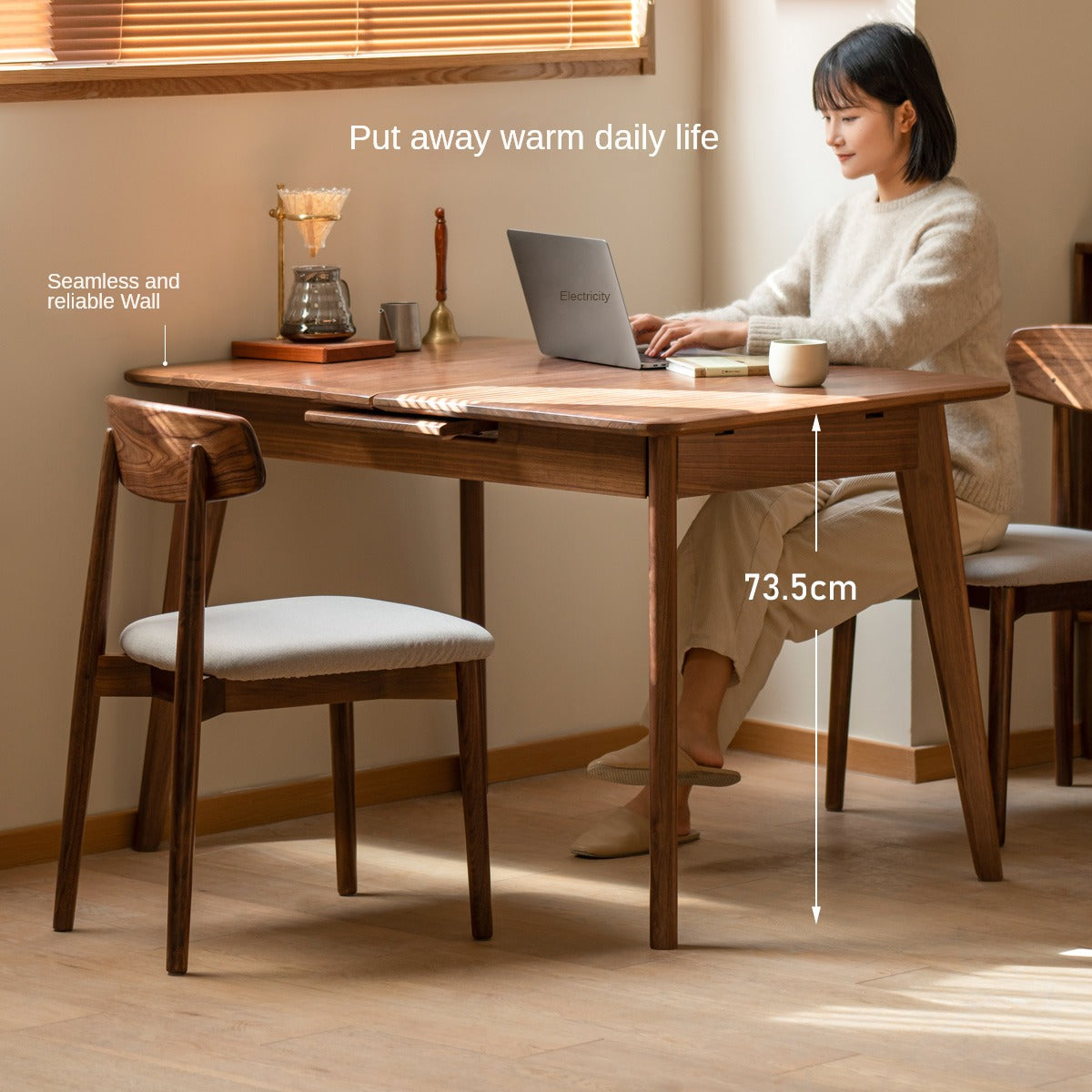 Black Walnut, Ash Solid Wood Telescopic Retractable Dining Table