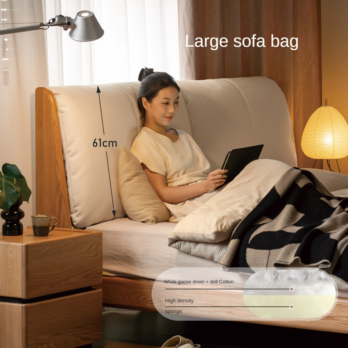 Oak, Ash Solid Wood Genuine Leather, ecological leather Suspended Bed Italian Light Luxury