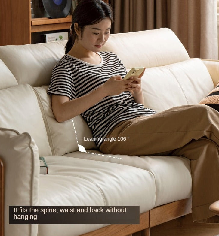 Cherry Solid Wood Black Label Leather Down Sofa.