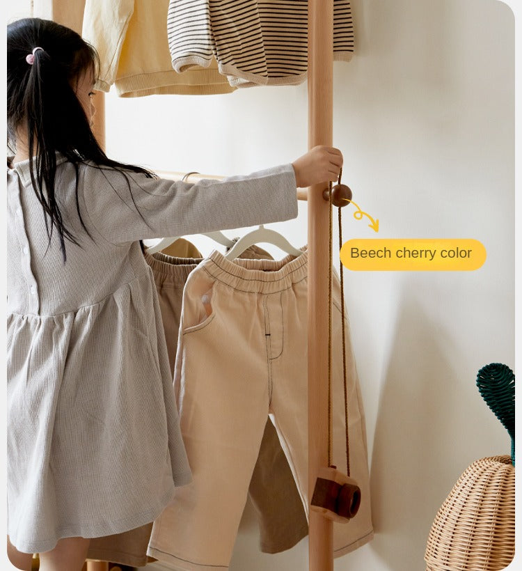 Beech, Oak Solid Wood Coat Rack for Children's Bedroom Clothes Hanger