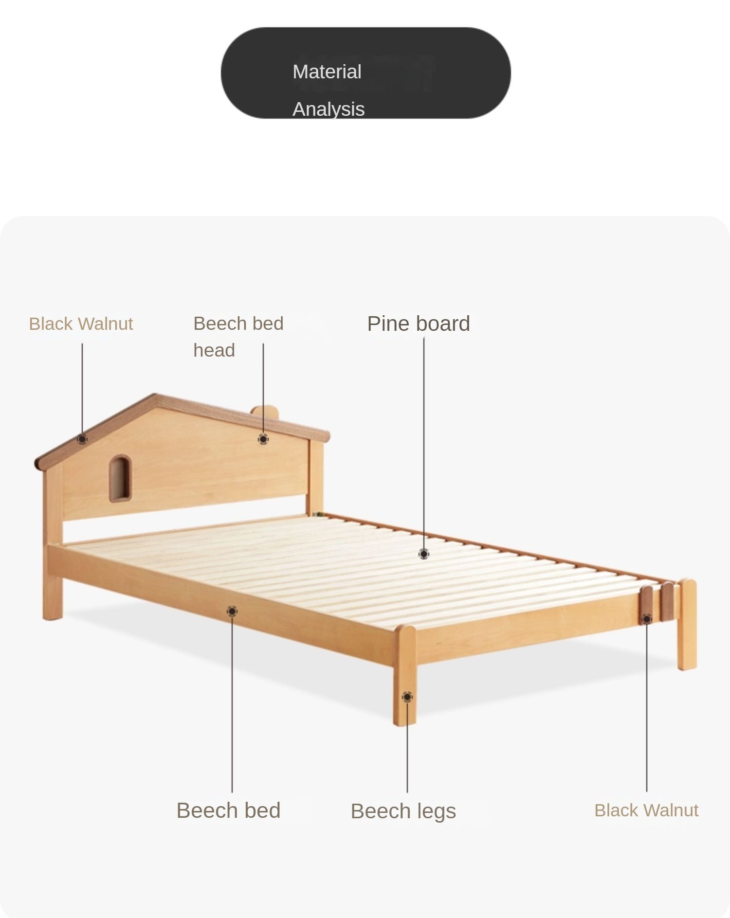 Beech, Poplar, Little House Kids Bed with 15min Delay Turning Off the Lights<
