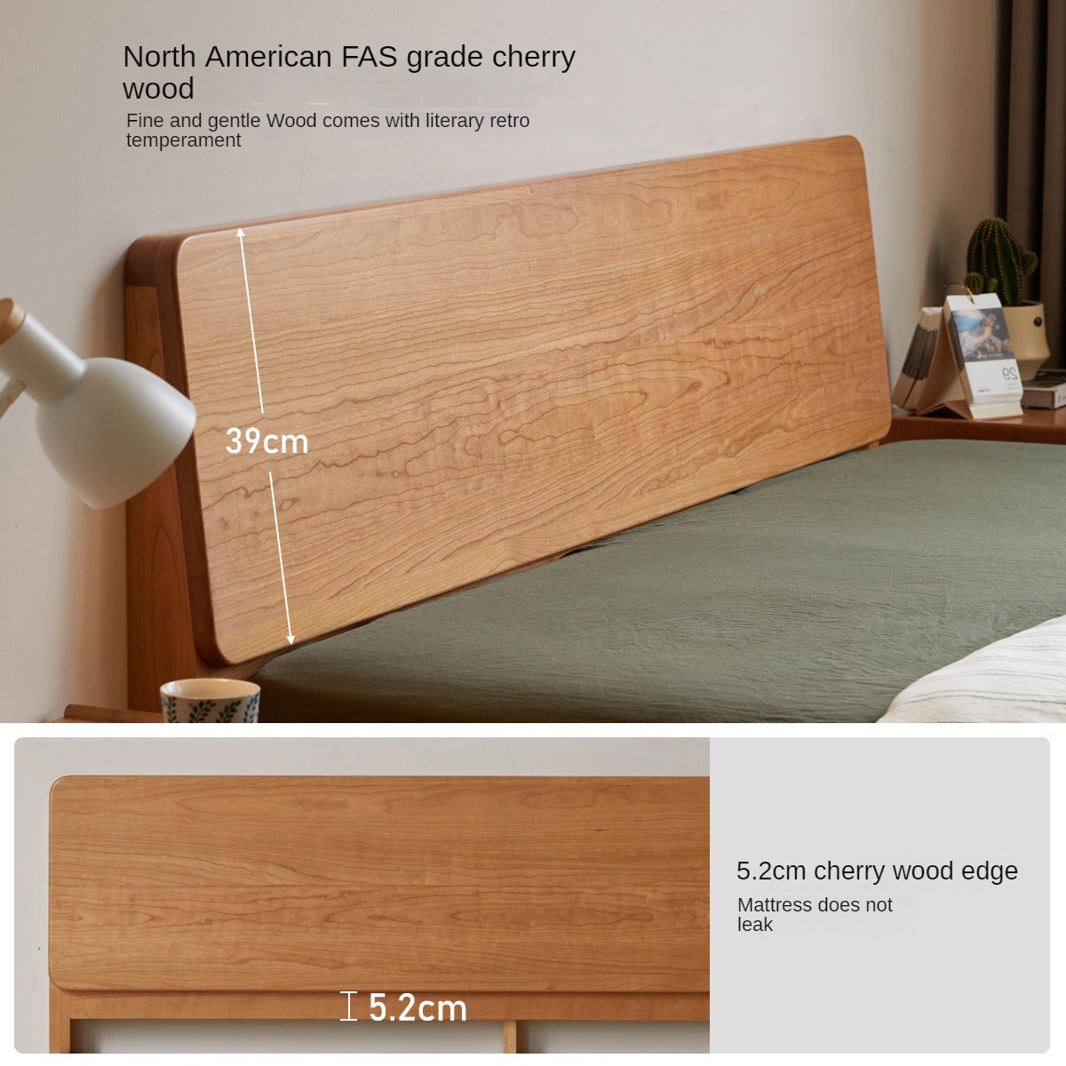 Cherry, Birch solid wood bed, vintage-style