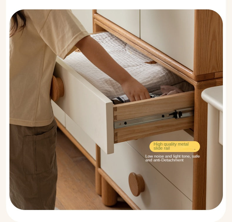 Oak Solid Wood Children's Wardrobe Combination Storage Cabinet