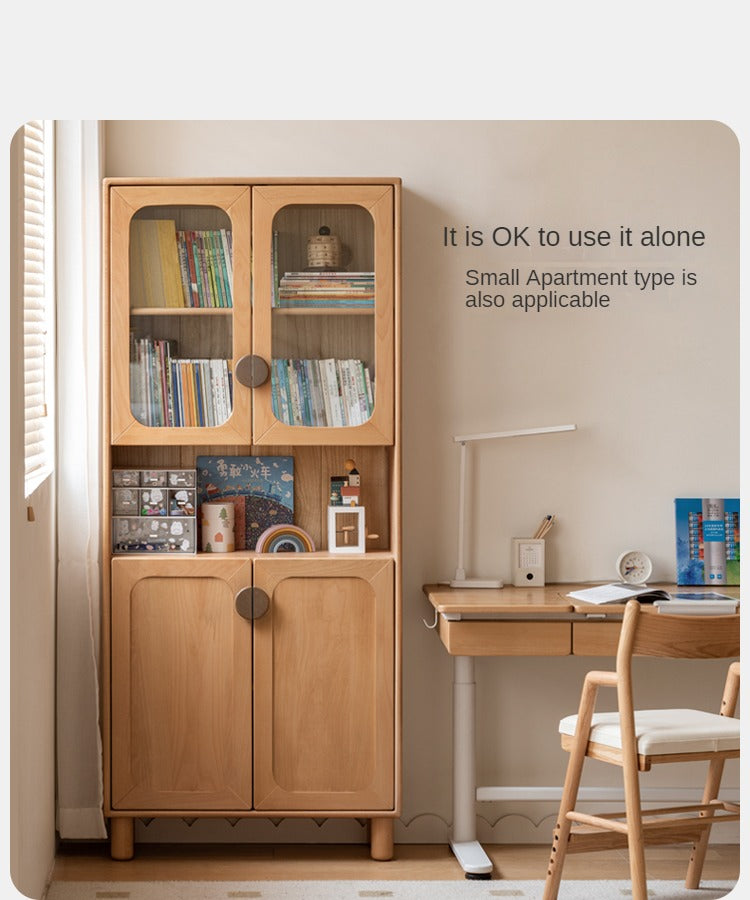 Beech Solid Wood Bookcase Study Bookshelf Cabinet Combination