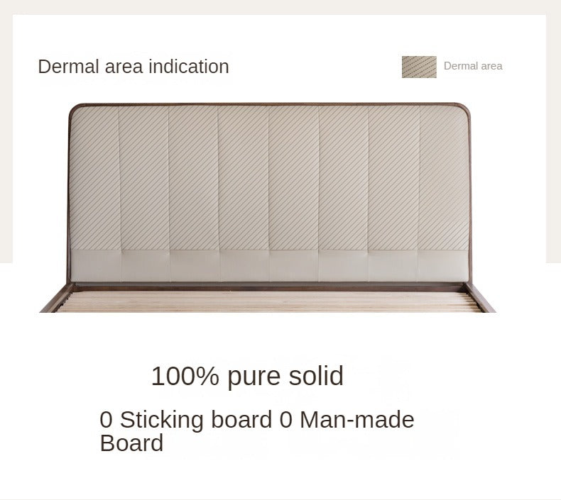 Teak, Black Walnut Solid Wood Bed Leather Soft Bed with Socket