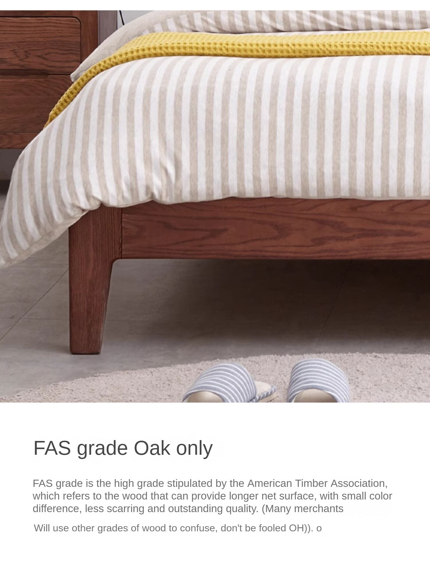 Oak solid wood bed modern simple Nordic bed