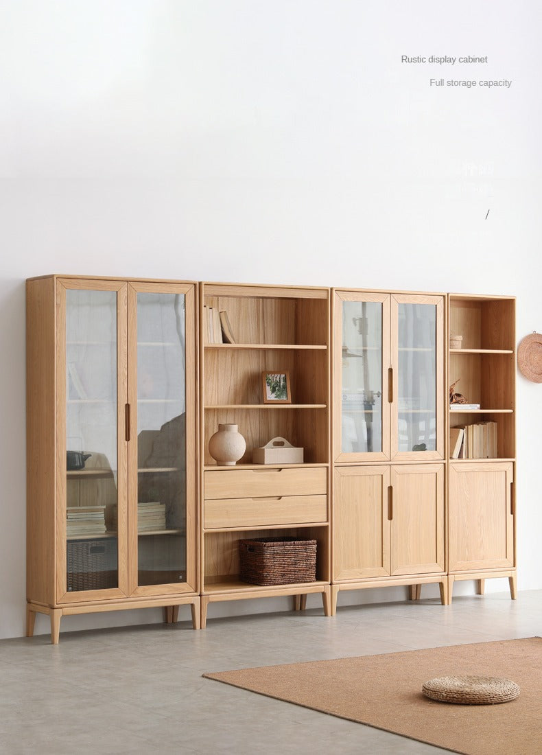 Ash Solid Wood Floor-Standing Bookcase Whole Wall Free Combination Bookshelf