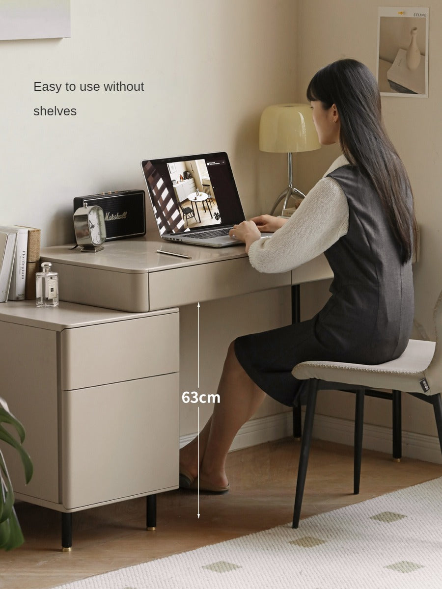 Poplar Solid Wood Telescopic Desk with Bookcase Light Luxury