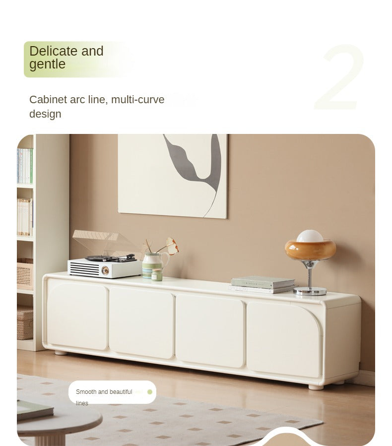 Poplar Solid Wood TV Cabinet Cream Style Floor Cabinet.