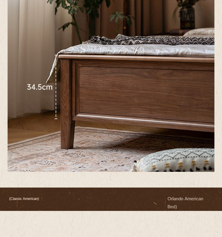 Black walnut solid wood American retro bed