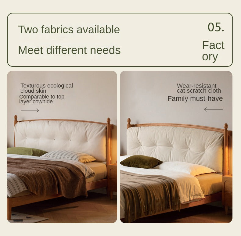 Cherry Solid Wood Soft Retro Bed