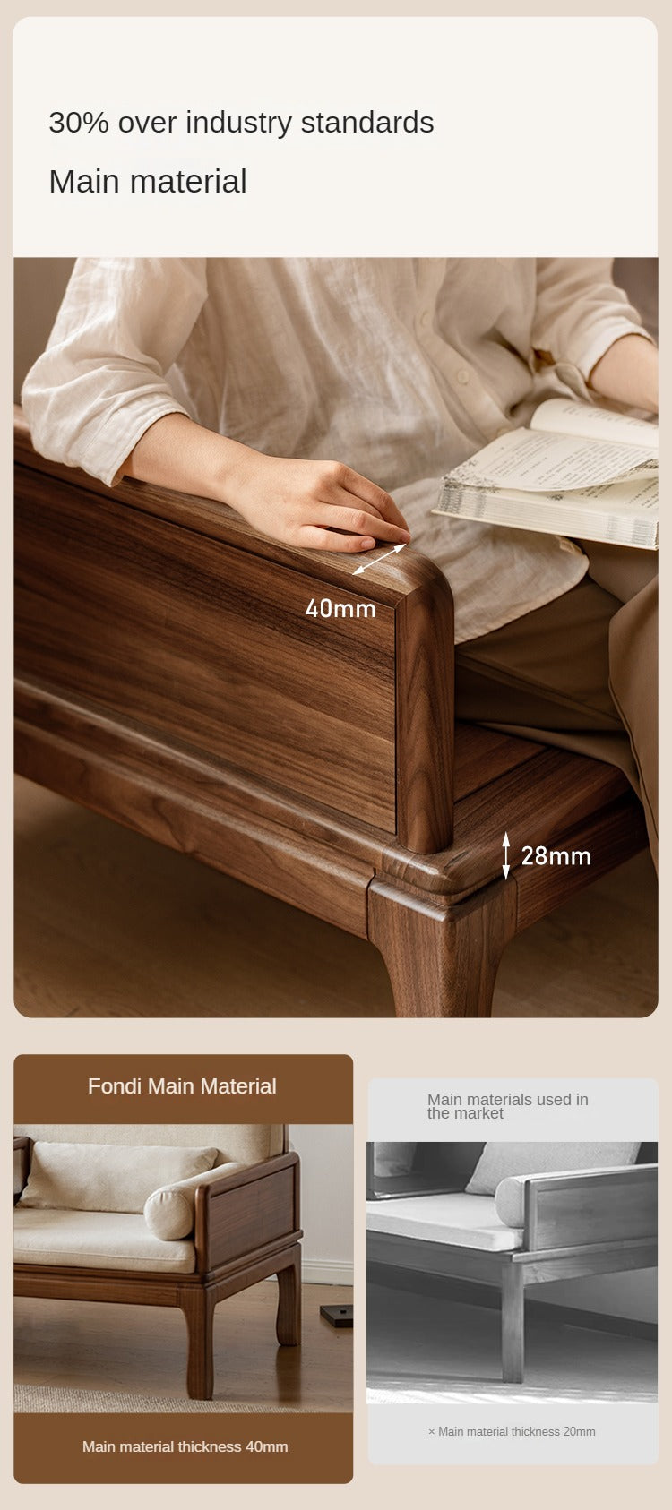 Black Walnut, Oak Solid Wood Dual Use Sofa,