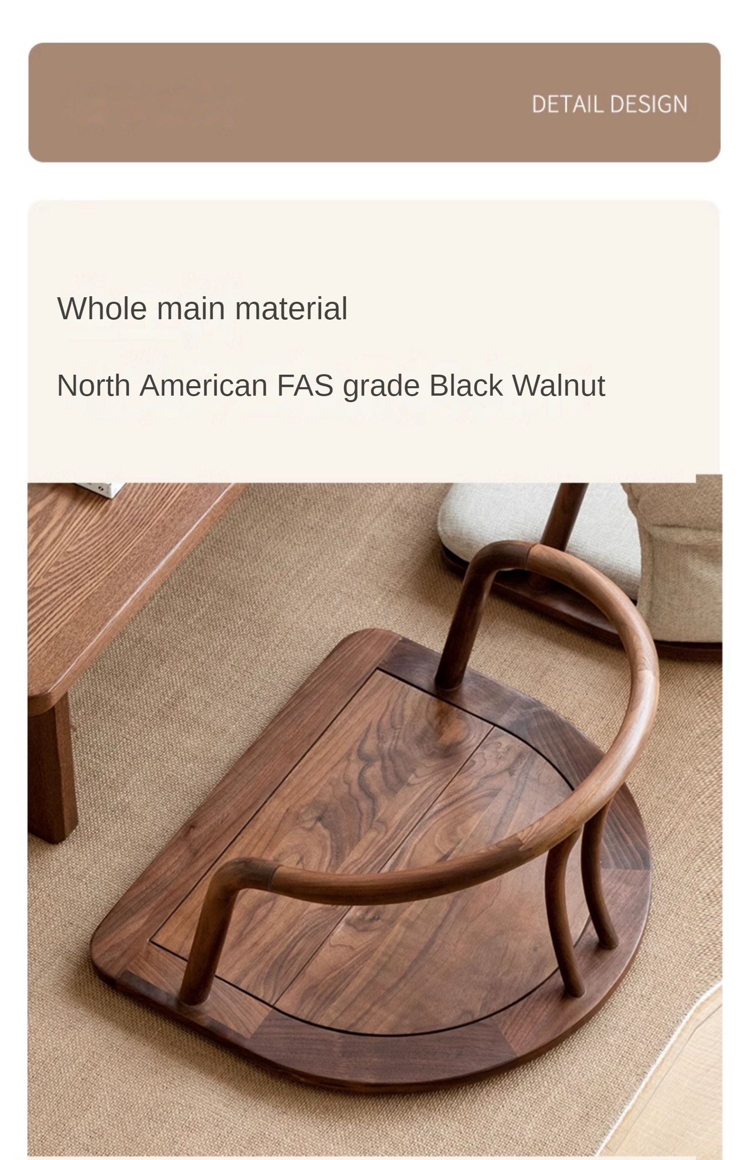 Black Walnut, Ash Solid Wood Tatami Soft Backrest Meditation Chair