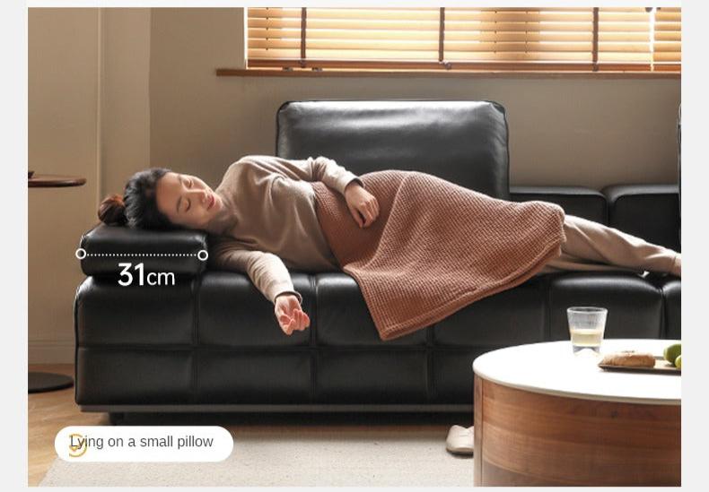 Leather Sofa Italian Black Straight Head Layer Yellow Cowhide.