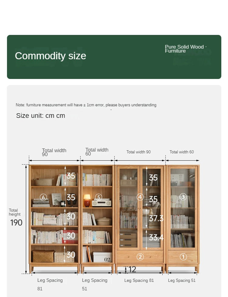 Oak Solid Wood Modern Glass Door Bookcase