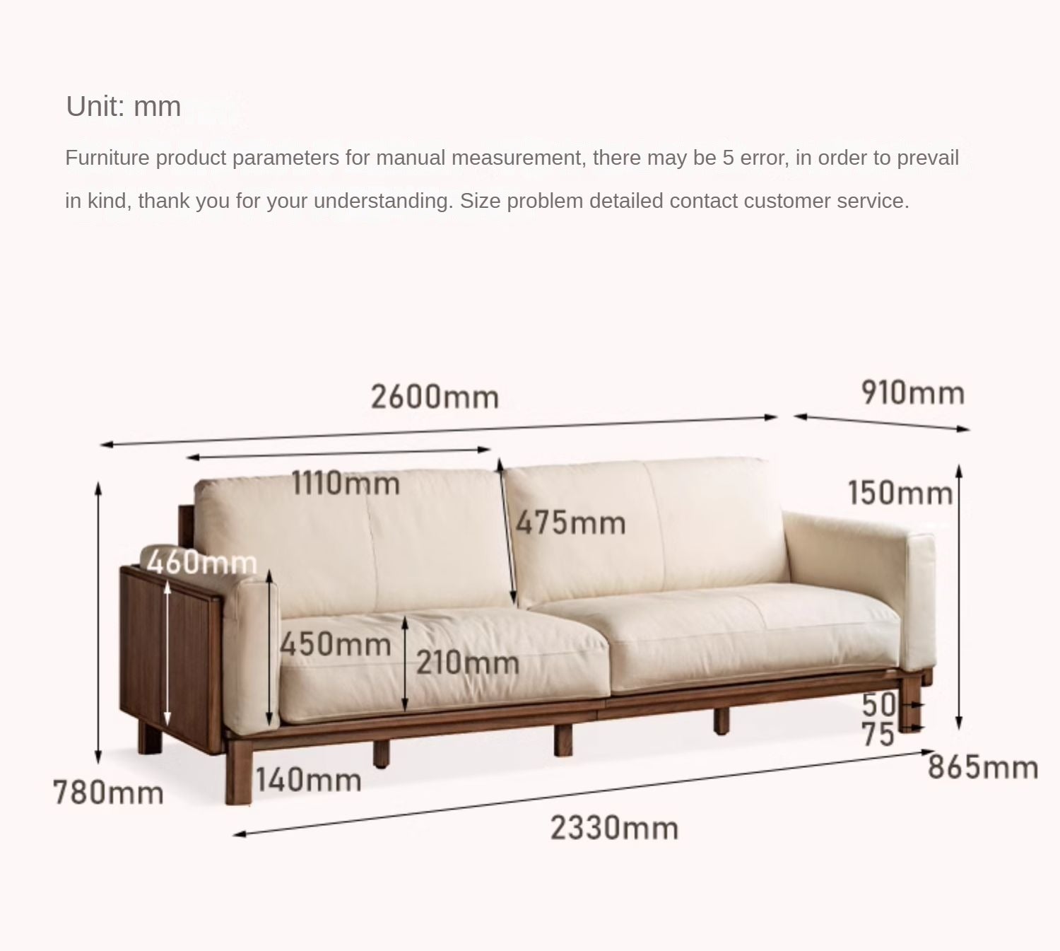 Black Walnut, Ash Solid Wood Leather High Back Sofa,