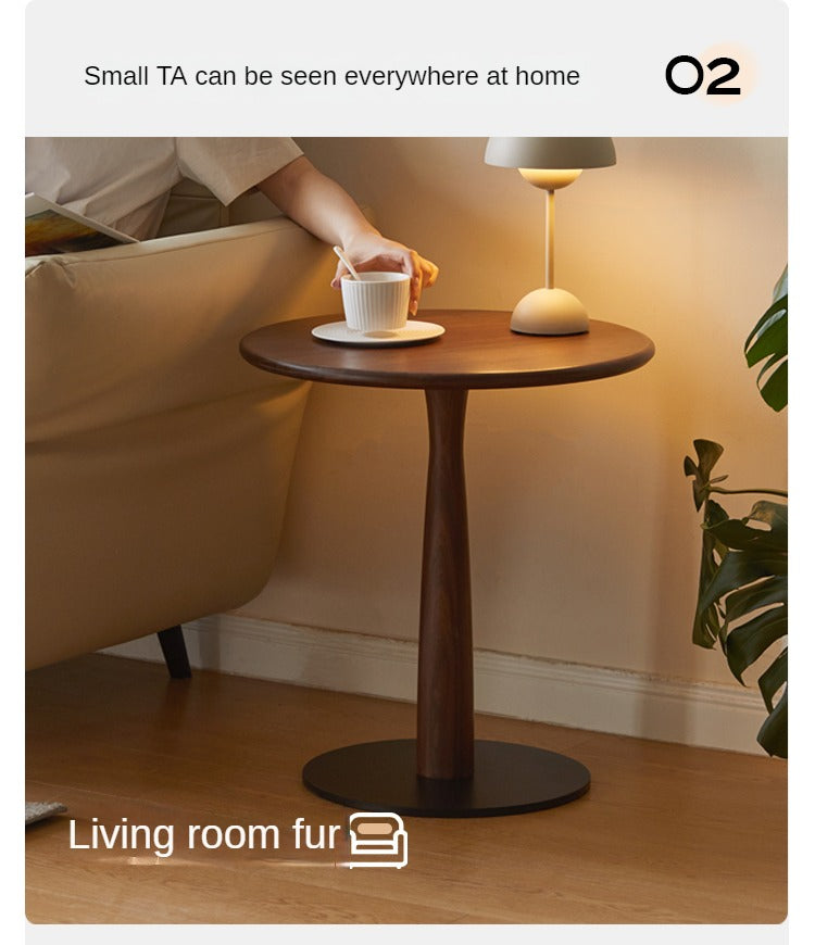 Black Walnut, Oak Solid Wood Round Side Table