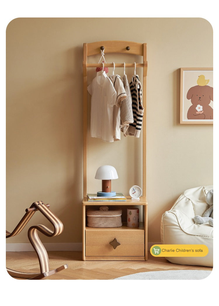 Beech Solid Wood Children's Clothes Rack, Nightstand