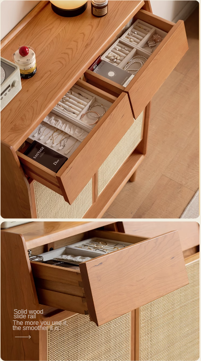 Сherry Solid Wood Rattan Locker Shoe Cabinet