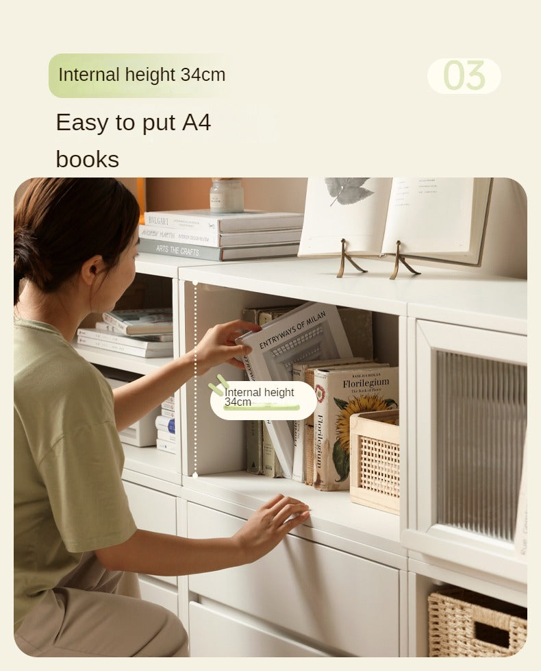 Poplar Solid Wood TV Cabinet Floor Cabinet Cream Style,